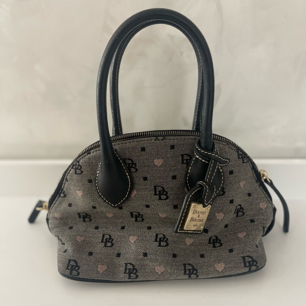 Dooney & Bourke Black and Gray Satchel with Monogram Print